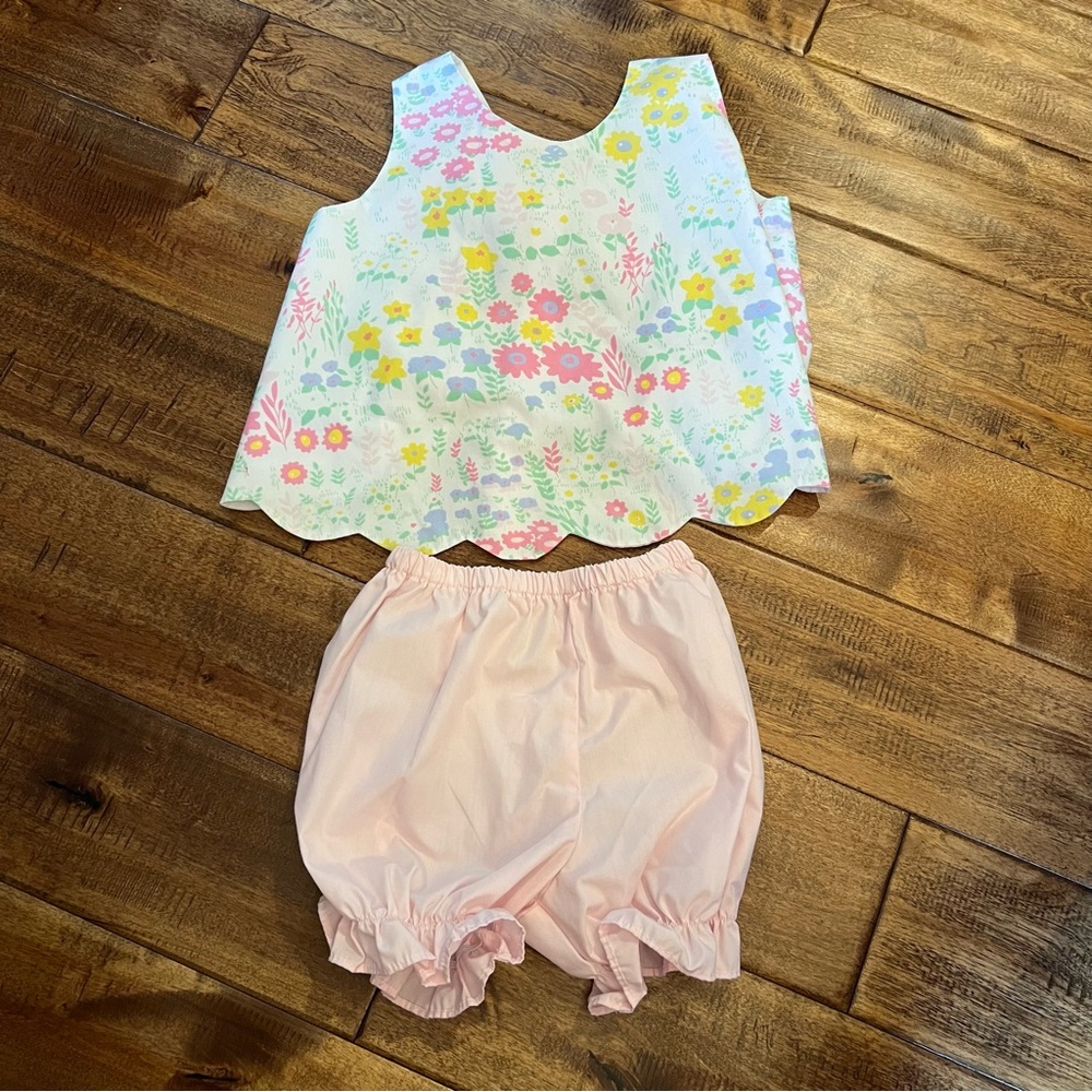 The Beaufort Bonnet Company Floral Scallop Top and Pink Bloomers Set